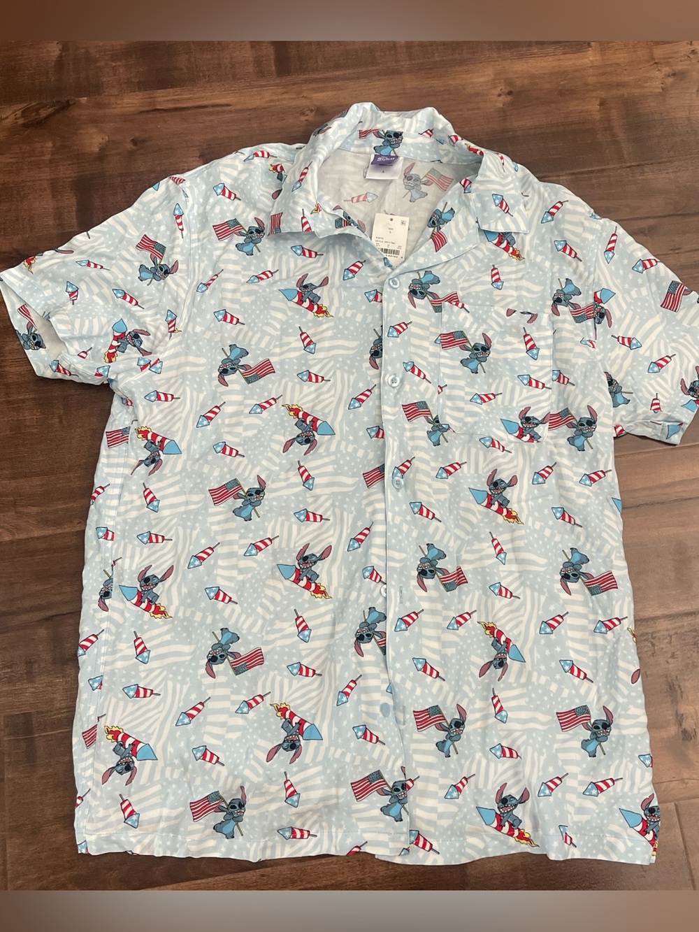Target Light Blue Short-Sleeve Button-Up Shirt with Patriotic Stitch Print